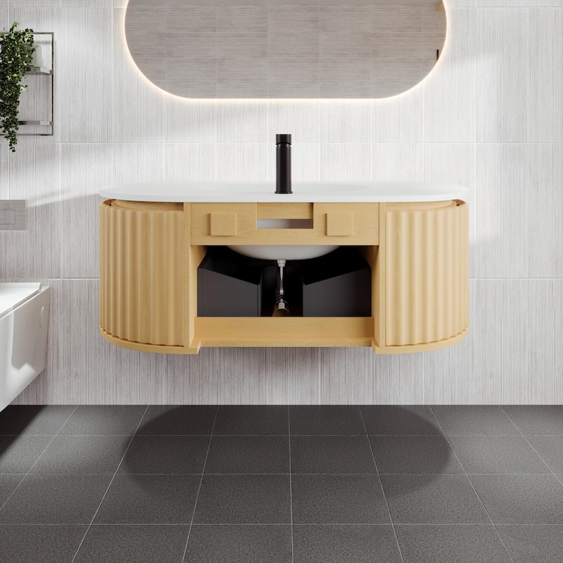 Eviva Haven 39"W Oak Wallmount Bath Vanity with Integrated Sink
