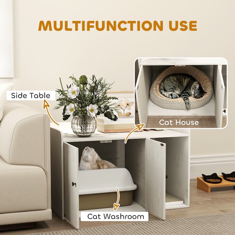 Wooden Cat House With Litter Box Storage And TV Stand
