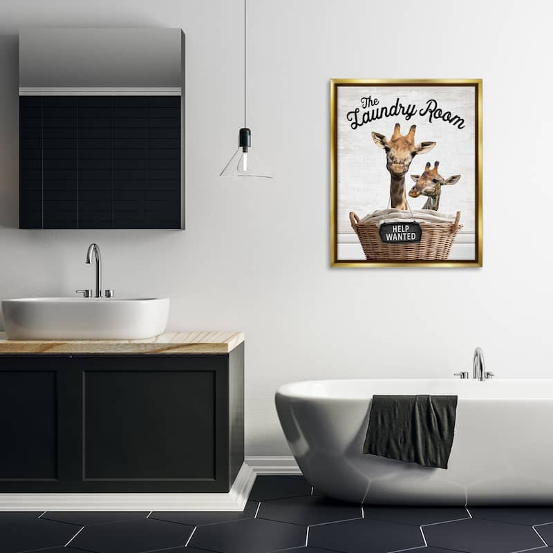 Stupell Help Wanted Laundry Room Giraffes Framed Floater Canvas Wall Art Design By Lettered and Lined