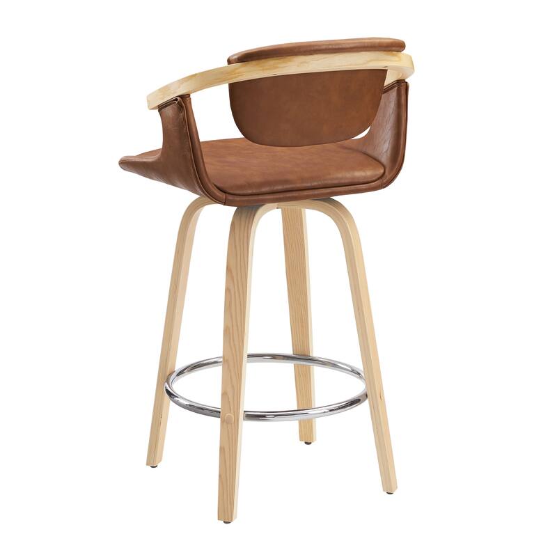 Art Leon Poplar Wood and Upholstered Swivel Barstool