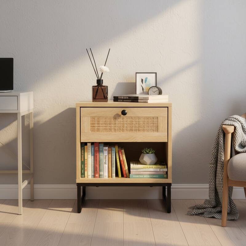 Birch Coastal Modern One Drawer Side Table - Natural