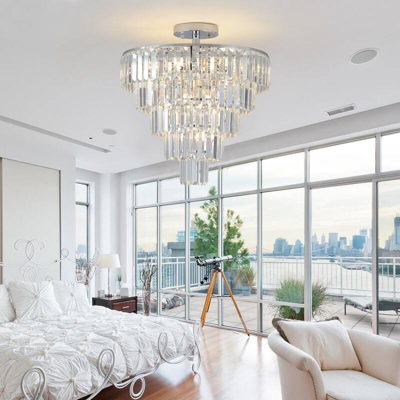 Crystal Chandeliers, 5-Tier Round Semi Flush Mount Chandelier Light Fixture,Large Contemporary Luxury Ceiling Lighting