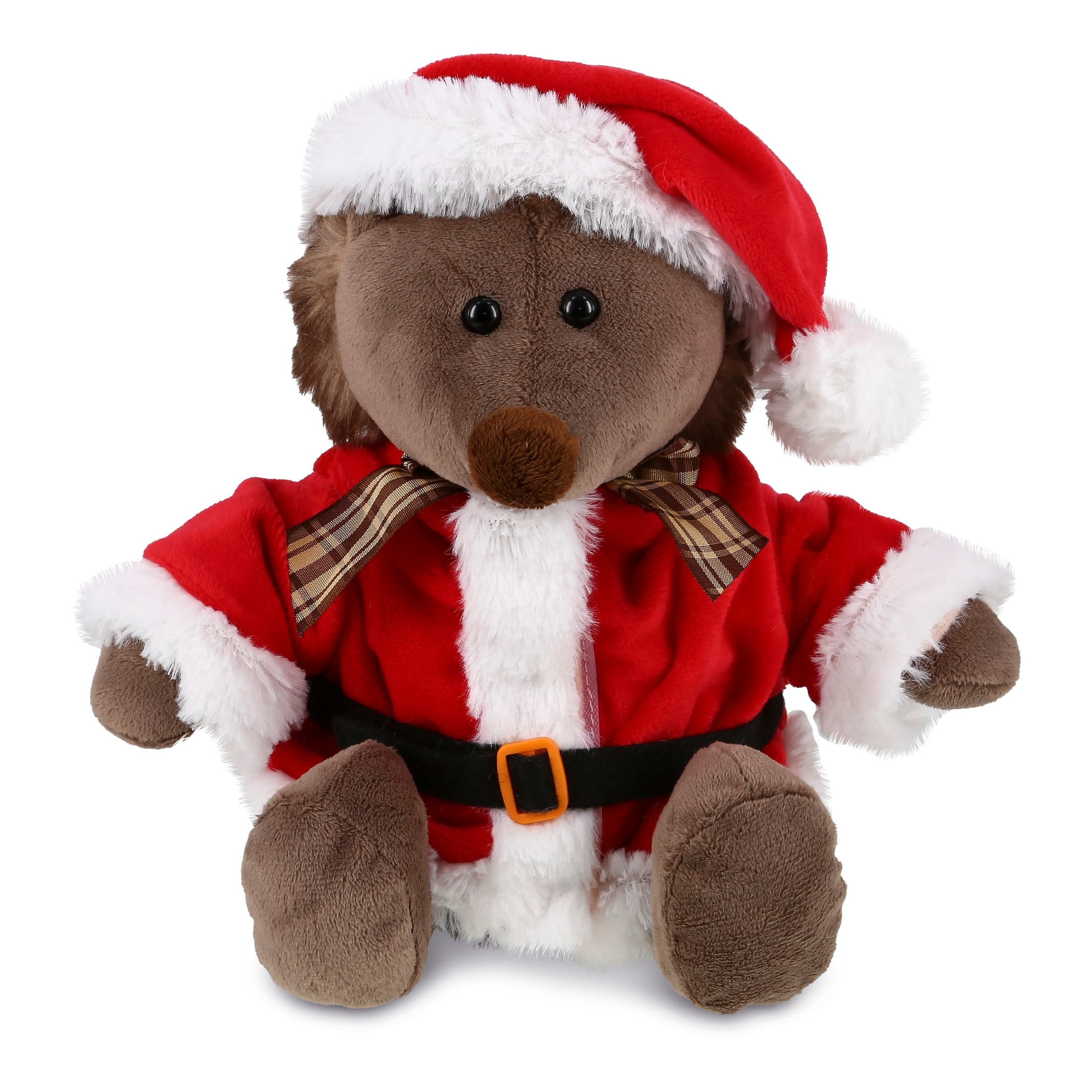 DolliBu Santa Hedgehog with Ribbon Stuffed Animal with Santa Outfit - 9 inches