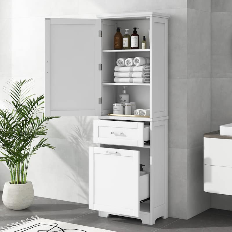 Freestanding Storage Cabinet with Drawers and Adjustable Shelf