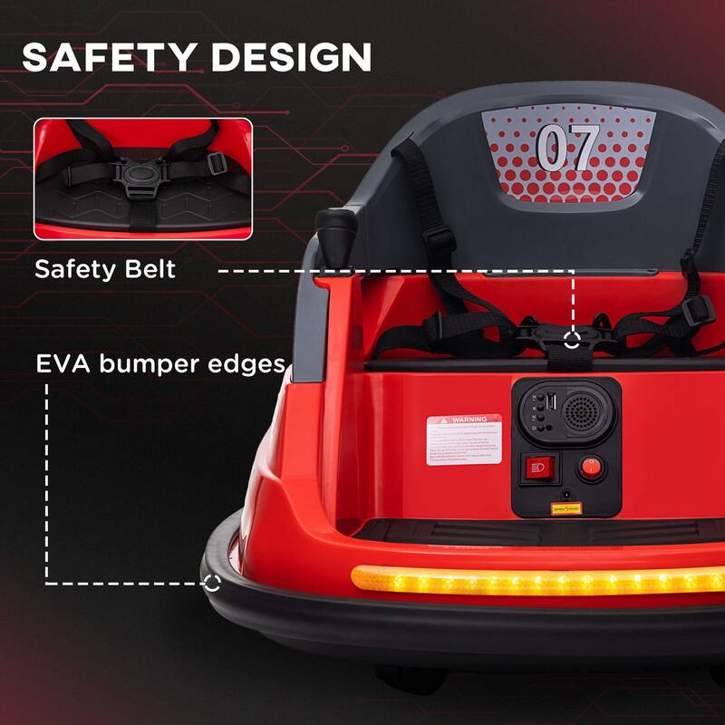 Aosom 12V Bumper Car for Kids 1.5-5 Years Old, Electric Ride On Bumper with 360 Degree Spin