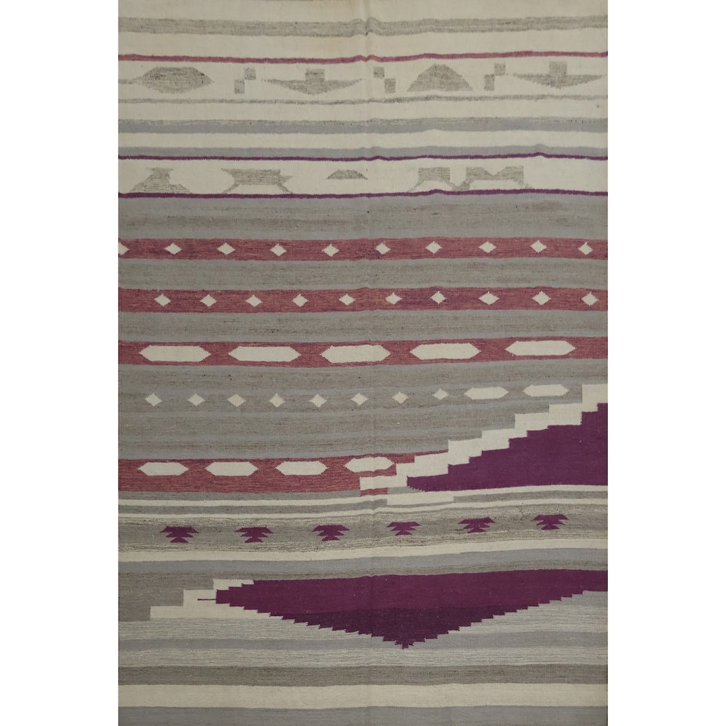 Hand Woven Oriental 100% Wool Carpet Southwestern Tribal Greys & Charcoal Kilim Area Rug - 10' 3'' X 8' 3''