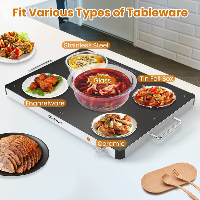 Costway 1/2/3/4PCS 16" x 12" Electric Warming Tray Tempered Glass Food