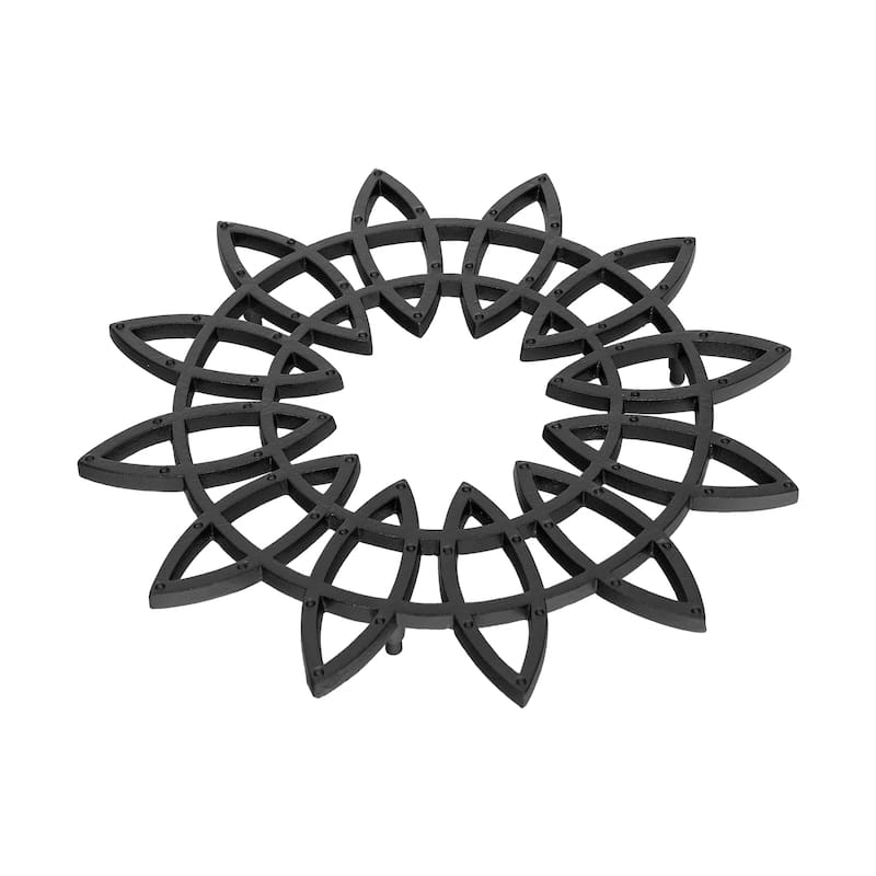Achla Designs 12"W Black Powedercoat Finish Wrought Iron Flower Trivet (Set of 2) - Black Powdercoat Finish