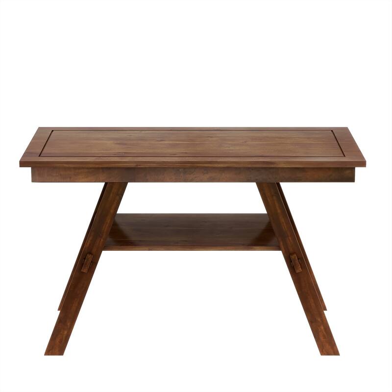 6-Piece Wood Counter Height Dining Table Set with Storage Shelf, Kitchen Table Set with Bench and 4 Chairs,Rustic Style Cushion