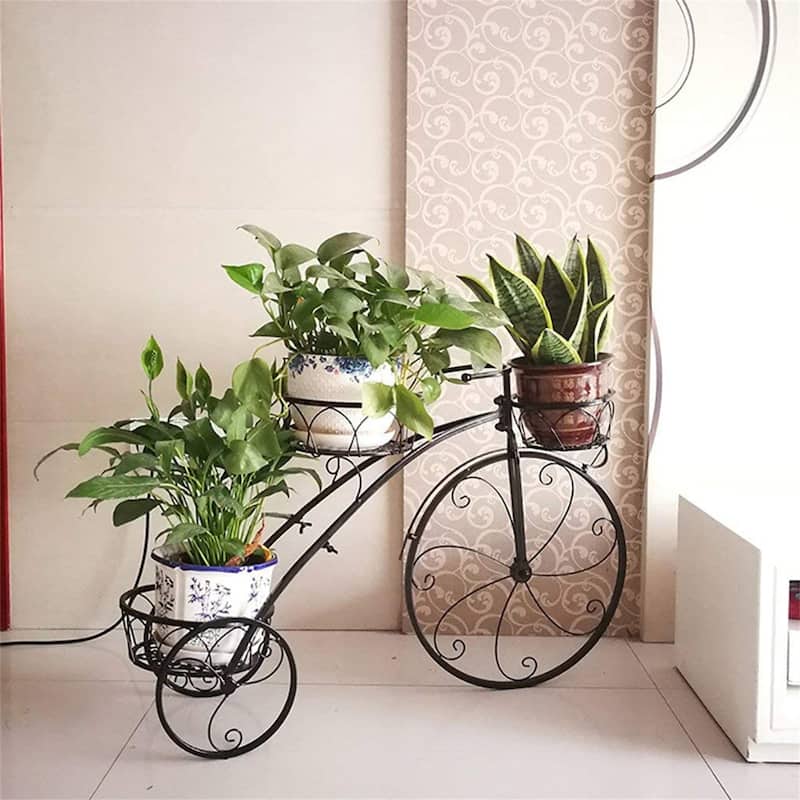 Large Bike Planter Garden Ornament Metal Bicycle Plant Stand with 3 Flower Pots Indoor Outdoor