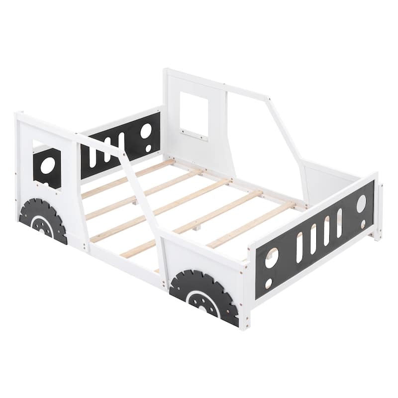 Pine Car-Shaped Platform Bed with Decorative Wheels
