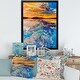 preview thumbnail 1 of 8, Designart "Orange Sunset Over Whirly Blue Waves" Nautical & Coastal Framed Art Print 12 In. Wide x 20 In. High - Black