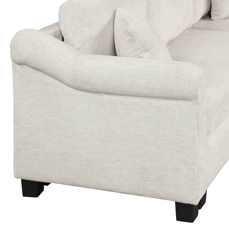 111.8" U-shaped Chenille Sofa with Storage Ottoman, White