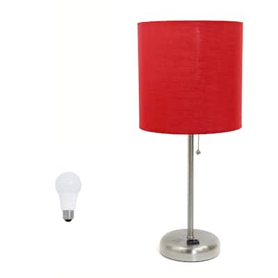 19.5" Modern Table Lamp with USB Charging Port and Fabric Shade for Home Office or Bedroom