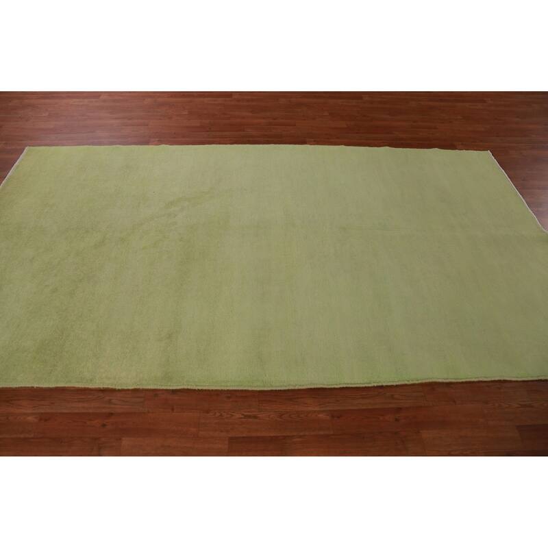 Hand Knotted Oriental 100% Wool Carpet Modern Solid Green Gabbeh Area Rug - 9' 8'' X 5' 3''