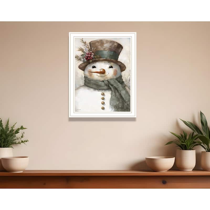 HomeRoots Old World Frosty The Snowman White Framed Wall Art - 14' X '18' X '1