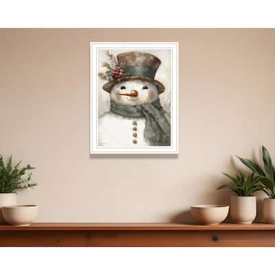 HomeRoots Old World Frosty The Snowman White Framed Wall Art