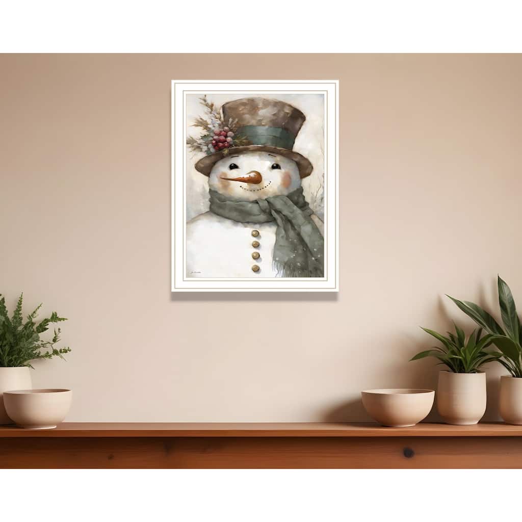 HomeRoots Old World Frosty The Snowman White Framed Wall Art