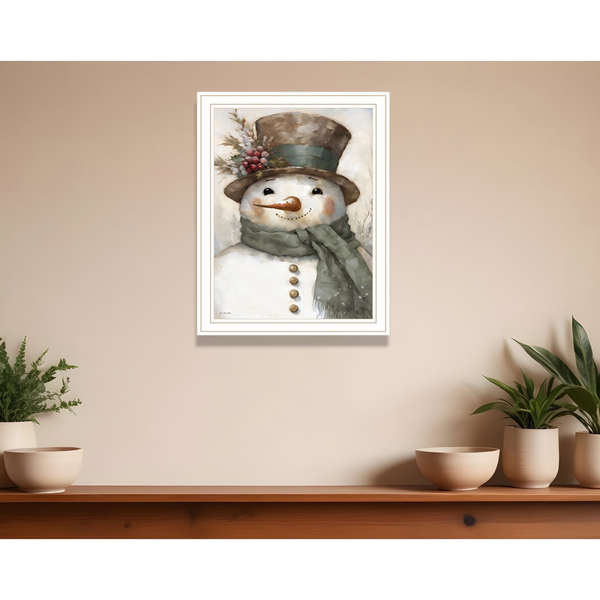 HomeRoots Old World Frosty The Snowman White Framed Wall Art