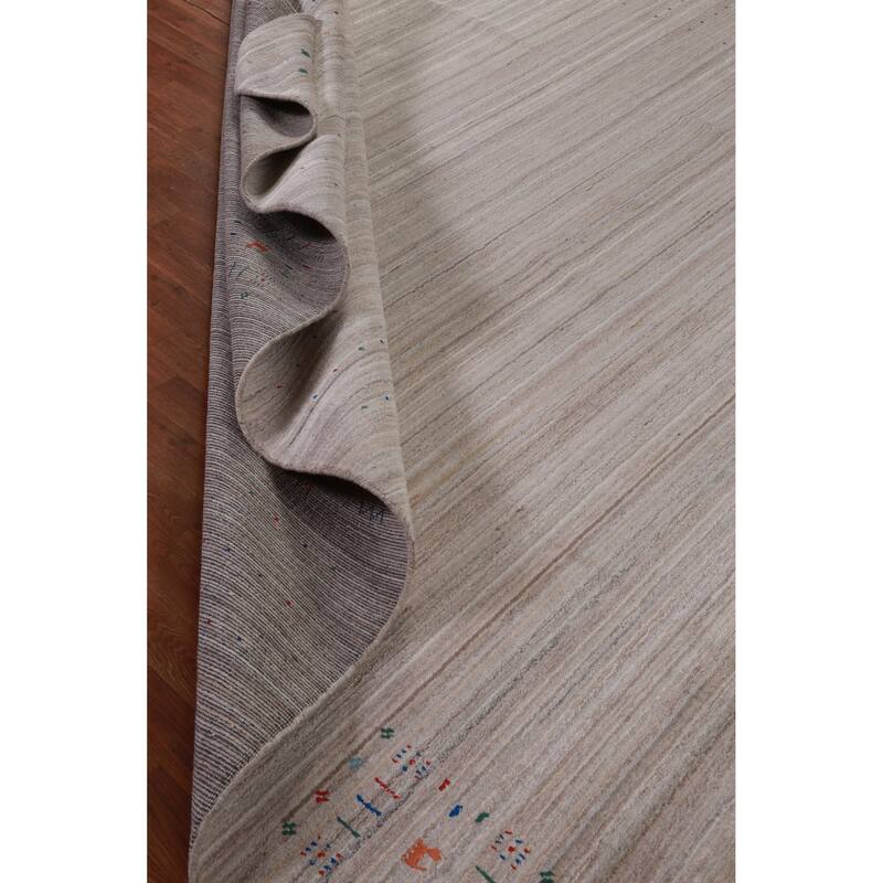 Hand Knotted Oriental 100% Wool Carpet Tribal Stripe Beige & Ivories Gabbeh Area Rug - 12' 6'' X 9' 0''