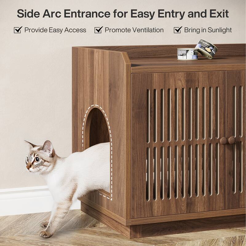 2 Cats Litter Box Enclosure, 55.1-Inch Extra Large Hidden Litter Box Furniture, Wooden XL Cat Washroom Furniture with Storage
