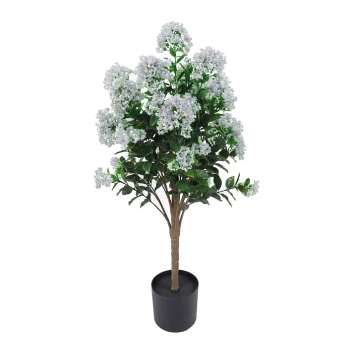 47 In. Artificial White Lilac Plant in black pot. Outdoor/Indoor - Green