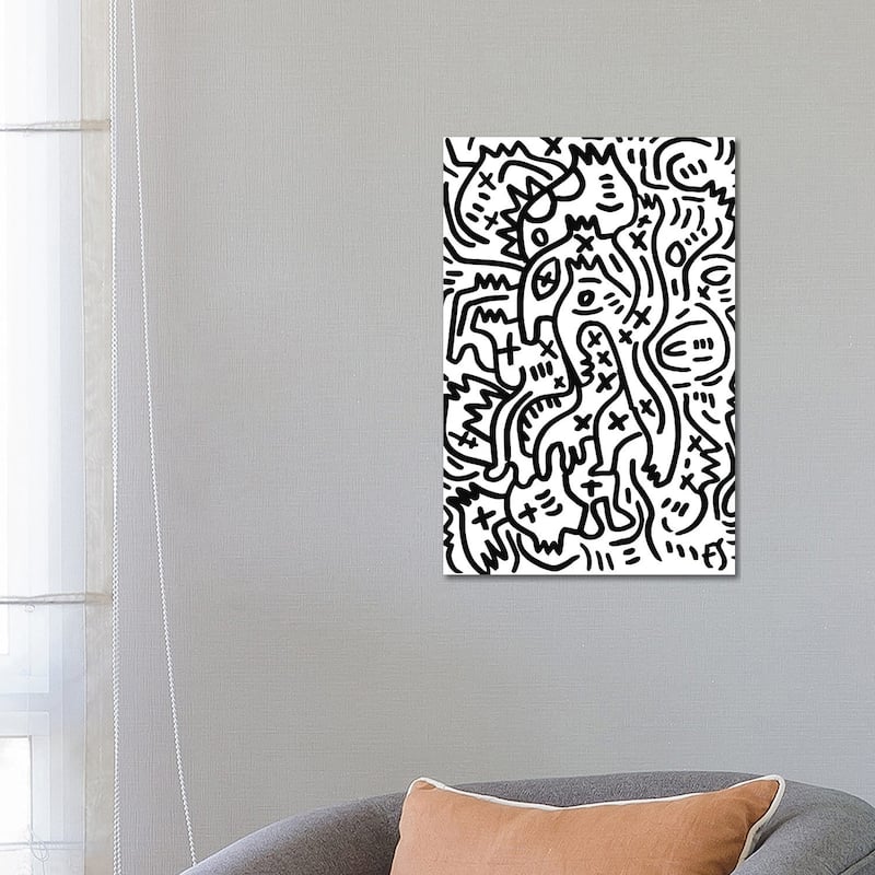 iCanvas "Black And White Graffiti Creatures" by Emmanuel Signorino Canvas Print - 26x18x1.5