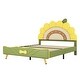 preview thumbnail 9 of 10, Full Size Upholstered Platform Bed with Sunflower Shaped Headboard, Cute Bedframe w/Wood Slats Support for Kids Girls Boys Green