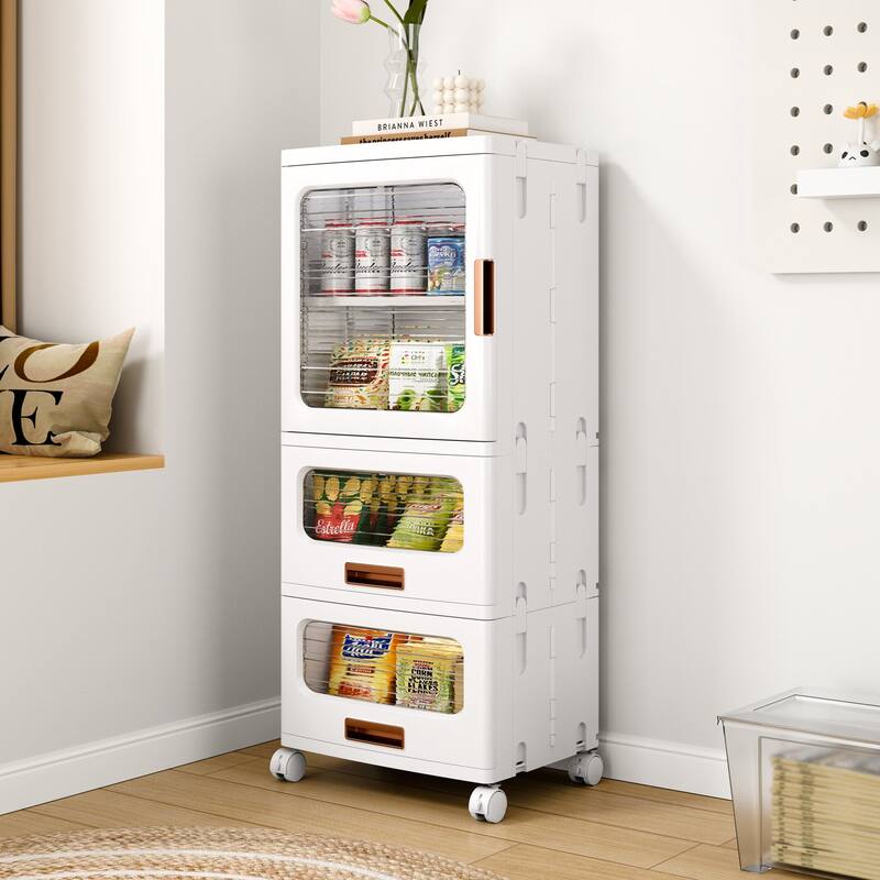 Javlergo Versatile White 5-Tier Rolling Storage Cabinet with Transparent Doors & Drawers Multi-Room Organizer with Wheels - White