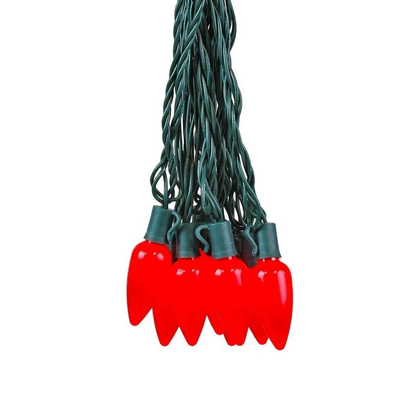 25 Foot C9 LED Ceramic Outdoor Christmas String Light Set, Green, Green Wire - Red