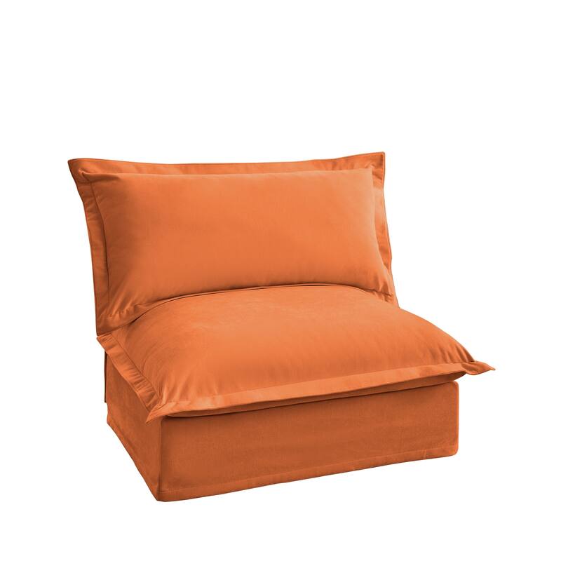 Armless Orange Sofa in Chenille Material