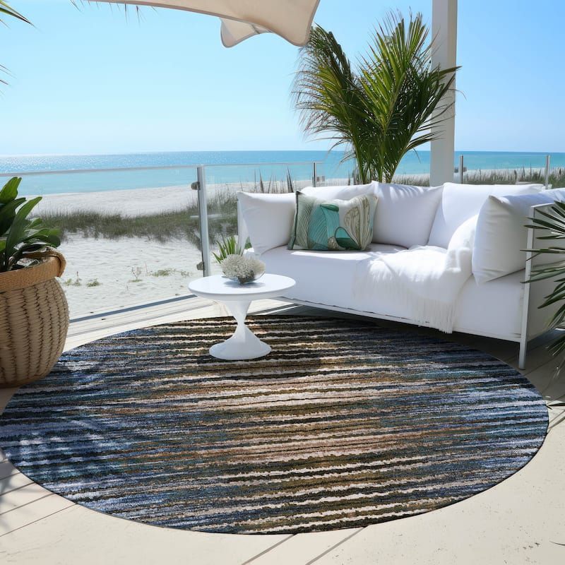 Machine Washable Indoor/ Outdoor Chantille Jagged Stripes Rug