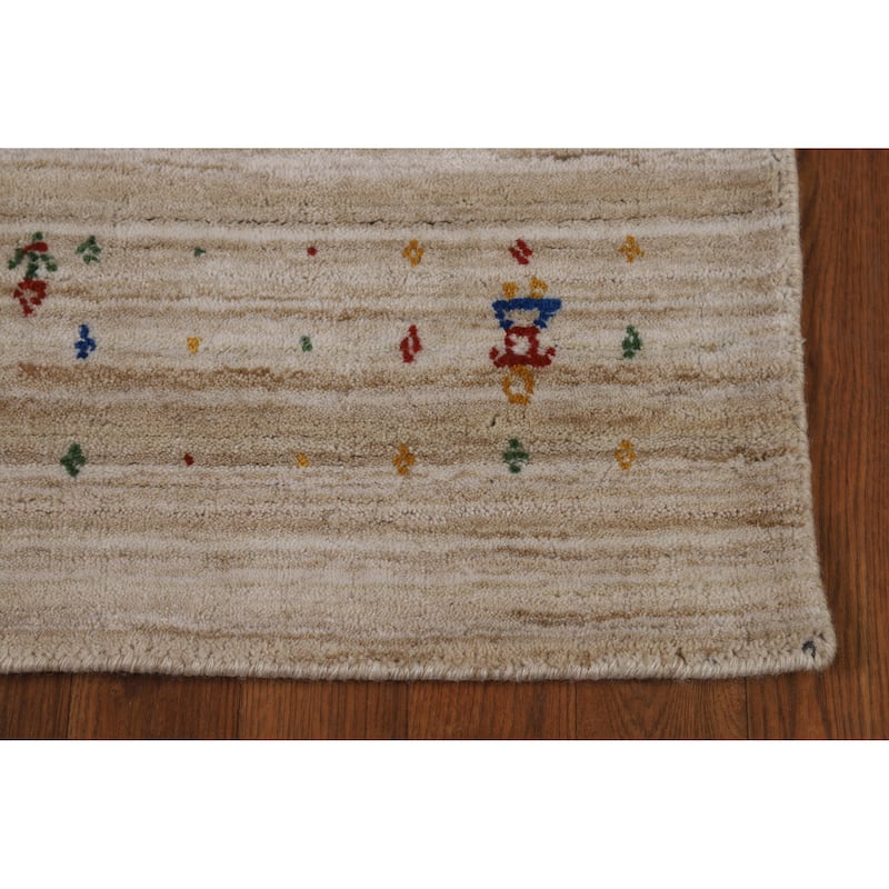 Striped Camel Gabbeh Indian Runner Rug Hand-Knotted Wool Carpet - 3'1" x 9'6"