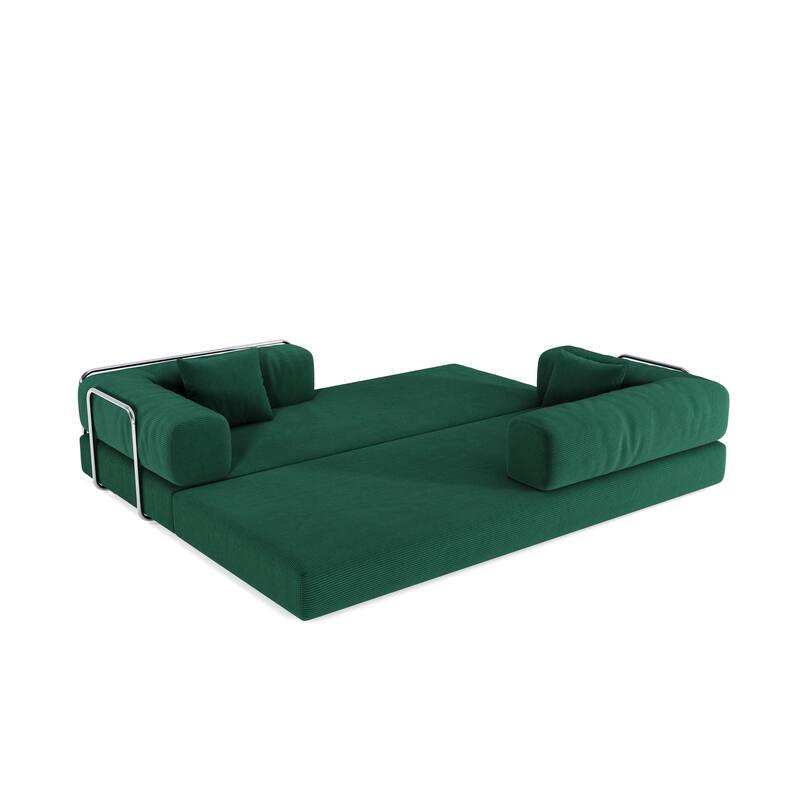 Modular Convertible Sleeper Sofa Bed, Corduroy Fabric Compression Sofa, Floor-Standing Sofa Bed with Armrests & Backrest