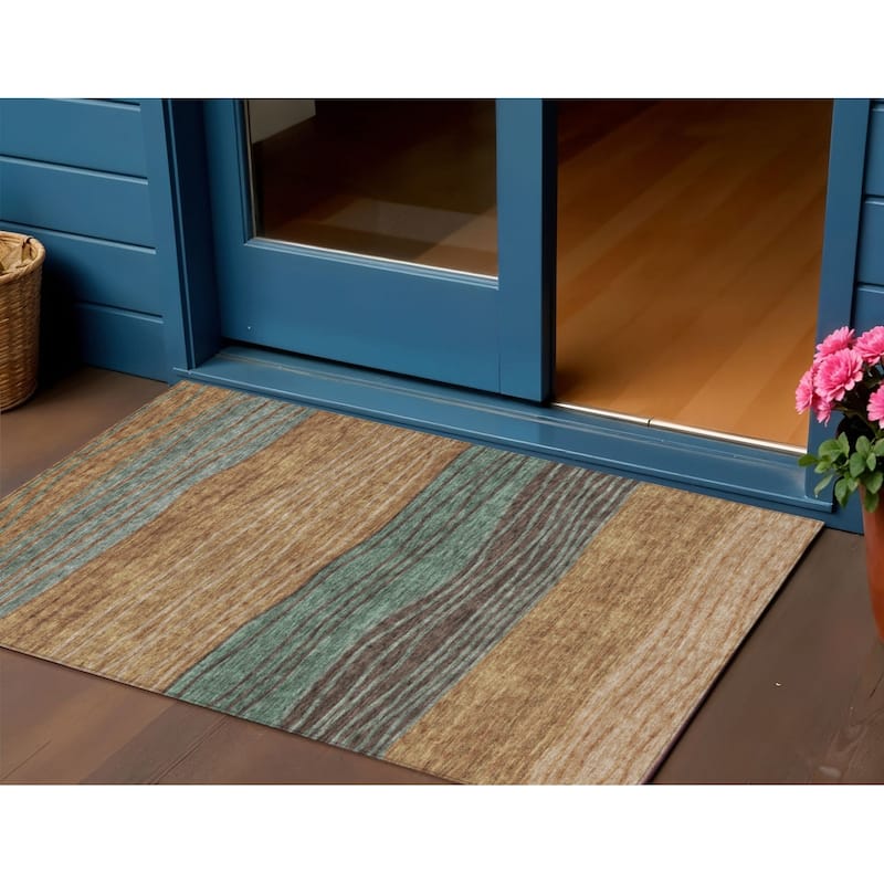 HomeRoots Striped Transitional Rectangle Outdoor Rug - 3' x 5'