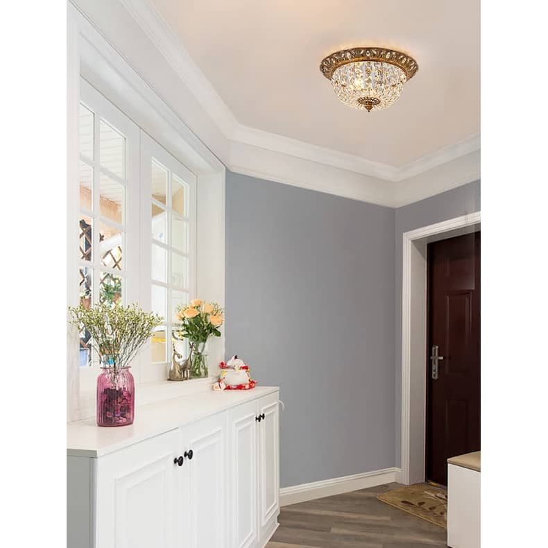 2 Light Brass Stainless Steel Flush Mount With Crystal Accents