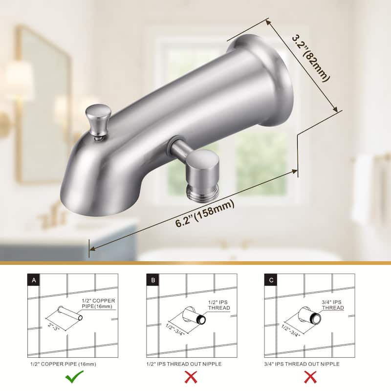WOWOW Integrated Diverter Bathtub Spout with Showerhead Connection