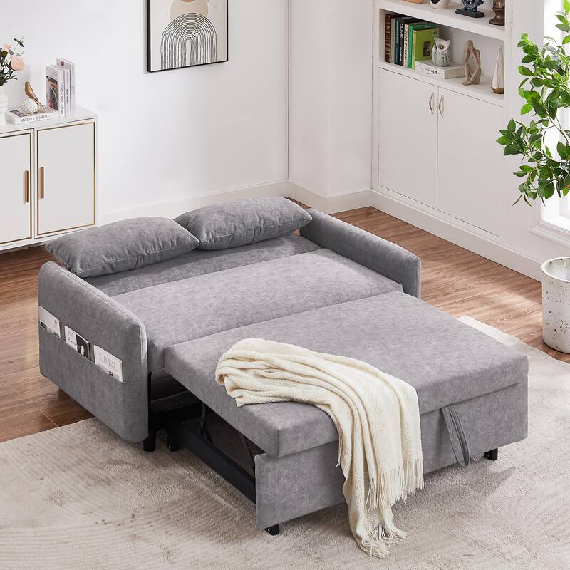 Pull Out Sleep Sofa Bed, 55.1" Loveseats Sofa Couch w/ Adjsutable Backrest, Convertible Sofa Bed w/ Storage Pockets & USB Ports