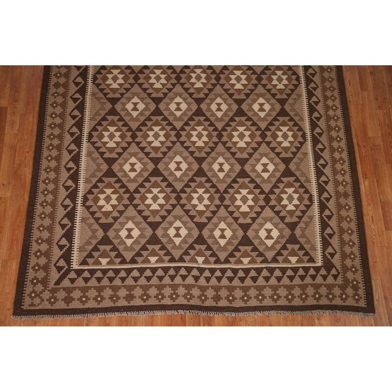 Geometric Kilim Oriental Area Rug Hand-woven Living Room Wool Carpet - 6'10" x 9'10"