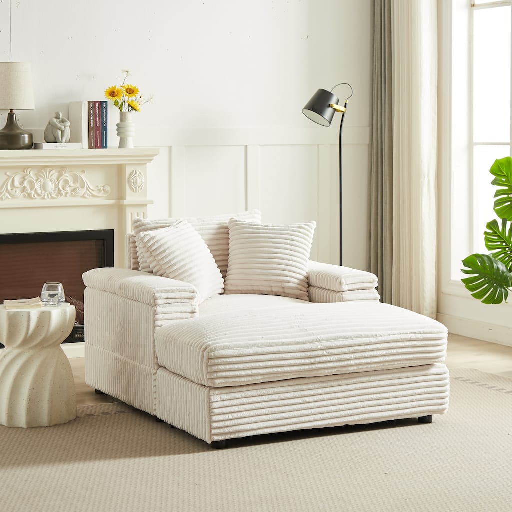 43.3" Corduroy Single Sofa with Back Pillow, 2 Toss Pillows and Ottoman, Comfy Deep Seat Sofa Couch for Living Room