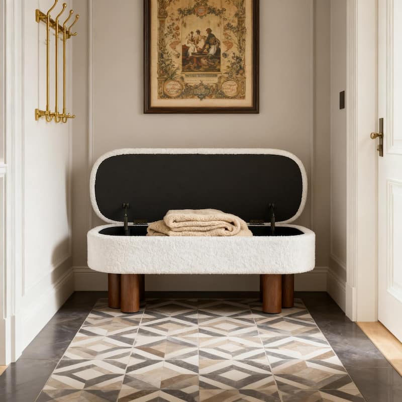 Upholstered Flip Top Storage Bench with Solid Wood Leg for Bedroom, Entryway and Living Room