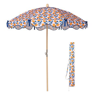 LAGarden Our Beach Portable Umbrella for Sand Beech Wood Pole Carry Bag with Printed Lemon Tree Cute Garden Parasol
