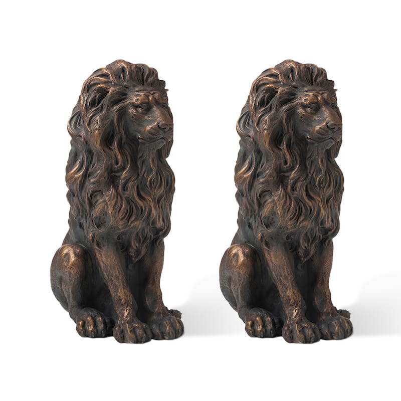 Glitzhome Set of 2 MGO Majestic Sitting Guardian Lion Statues Porch Sculpture Outdoor Indoor