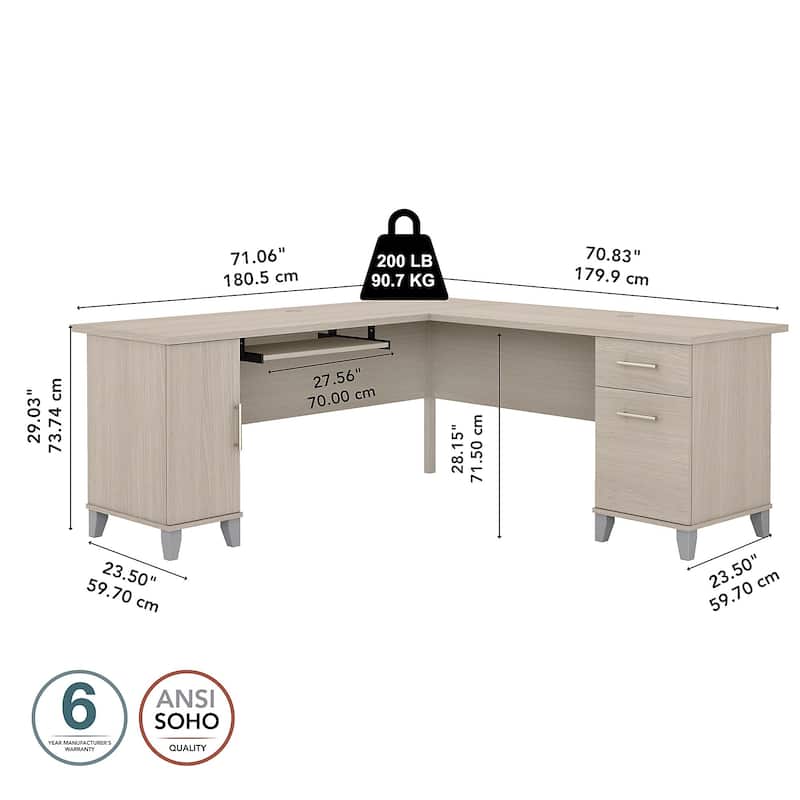 Somerset 72W L Shaped Desk with Storage by Bush Furniture