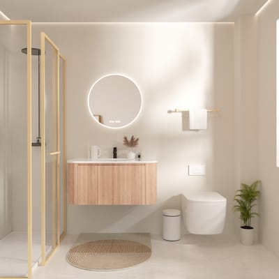 36 Inch Wall Mounted Bathroom Vanity With Sink Curved Design,Pre-Assembled,Floating Vanity Cabinet With Soft Close Drawer