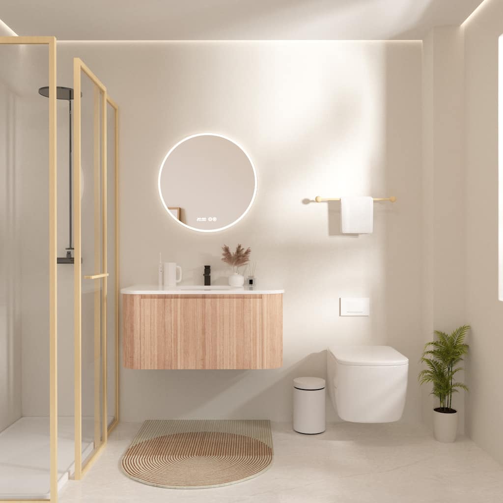 36 Inch Wall Mounted Bathroom Vanity With Sink Curved Design,Pre-Assembled,Floating Vanity Cabinet With Soft Close Drawer