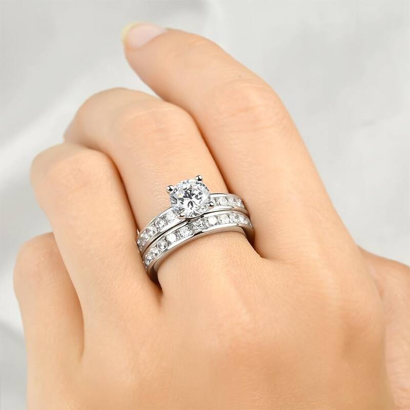 2.5 Carat Round Cut Eternity Band Bridal Ring Set Sterling Silver