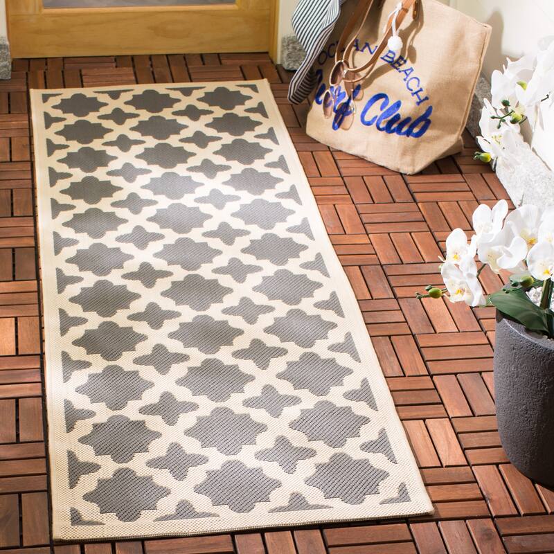 SAFAVIEH Courtyard Dorthey Indoor/ Outdoor Waterproof Patio Backyard Rug - 2'3" x 10' Runner - Anthracite/Beige