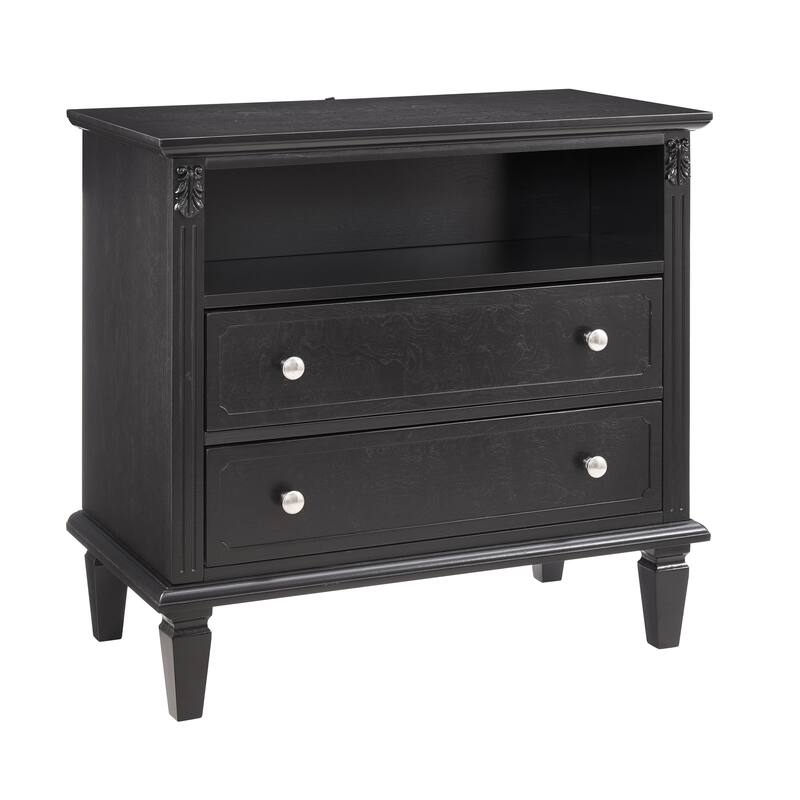 Open Space And 2 Drawers Dresser Nightstand With Charging Station, Farmhouse End Table With Usb Ports And Outlets