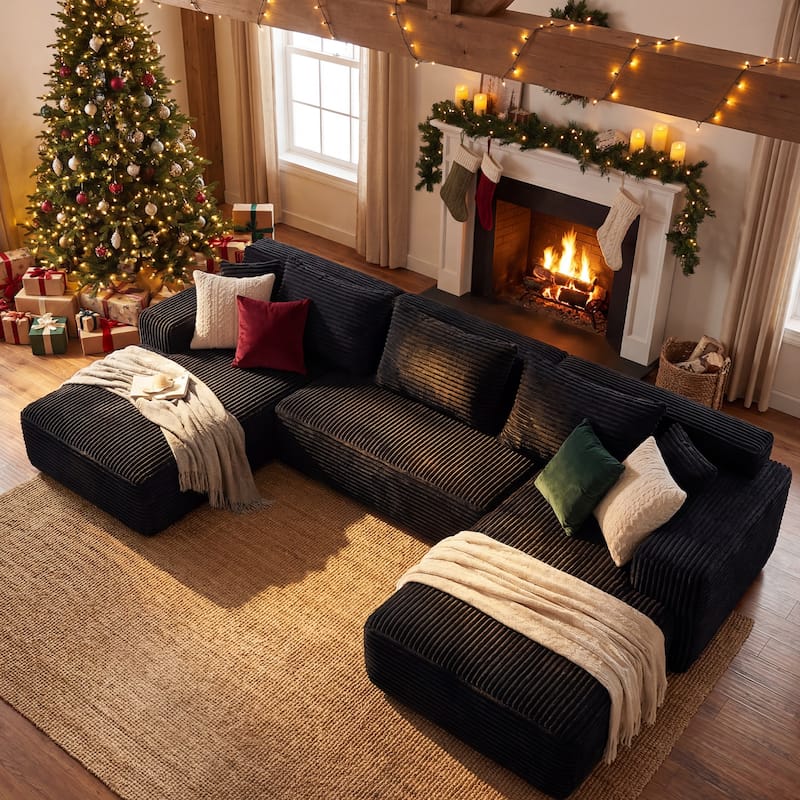 Oversized Modular Sectional Sofa, No Assembly Required, Corduroy Fabric, Deep Seat Cloud Couch with Chaise Foam Sofa